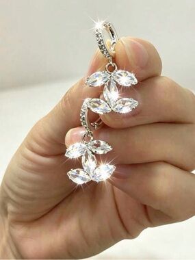 Macy's Silver Floral Crystal Drop Earrings